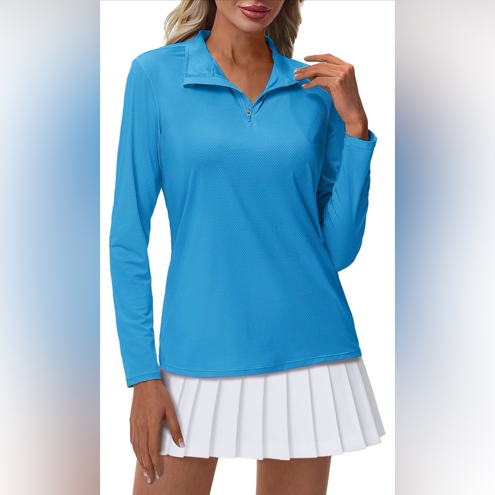 Women's Blue quarter zip Long Sleeve Top